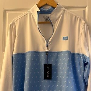 Good Good Men's Blue and White Quarter-Zip Sweatshirt